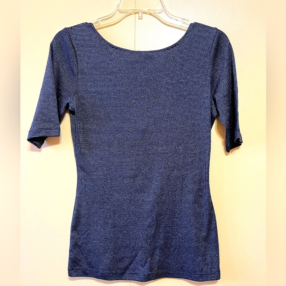The Limited Women's Black Metallic Striped Back Shirt Size: Medium
